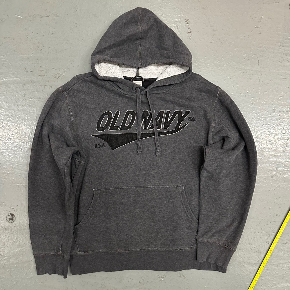 Old Navy Mens Hoodie Size Medium Charcoal Gray Preowned Logo Pullover